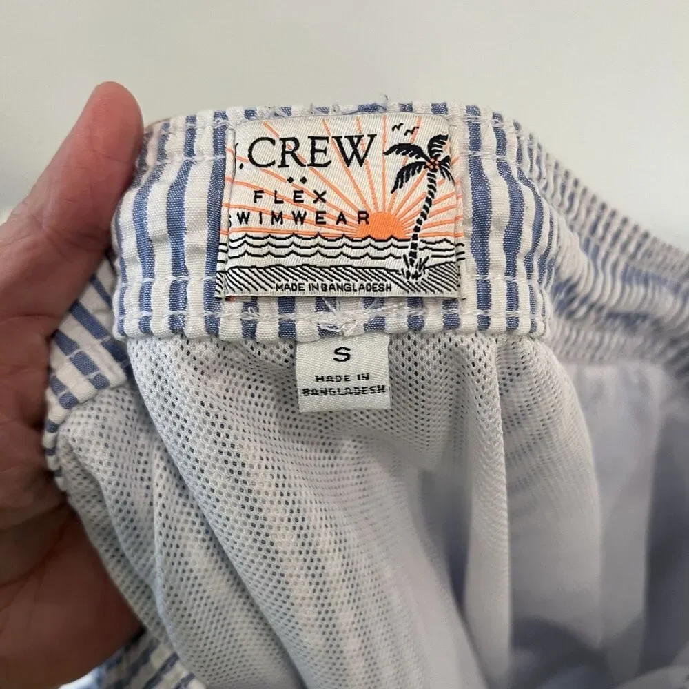 J.Crew Flex Swim Trunks Seersucker Striped Board Shorts Blue Small Mens AK875